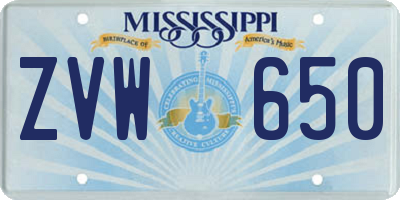 MS license plate ZVW650