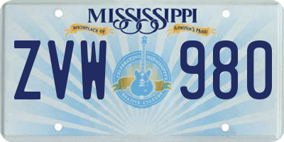 MS license plate ZVW980