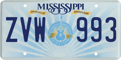 MS license plate ZVW993