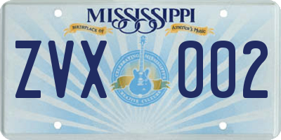 MS license plate ZVX002