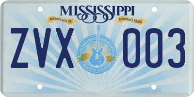 MS license plate ZVX003