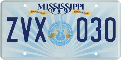 MS license plate ZVX030