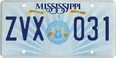 MS license plate ZVX031