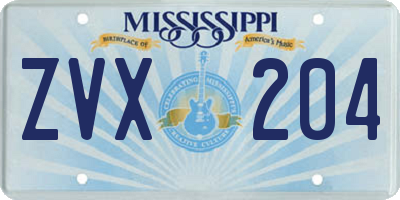 MS license plate ZVX204
