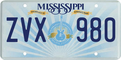 MS license plate ZVX980