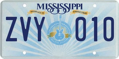 MS license plate ZVY010