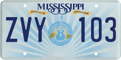 MS license plate ZVY103