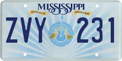 MS license plate ZVY231