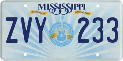 MS license plate ZVY233