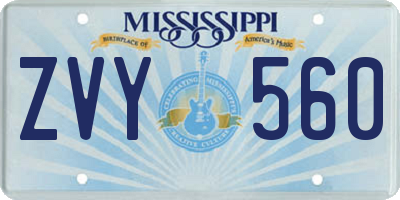 MS license plate ZVY560