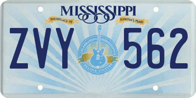 MS license plate ZVY562