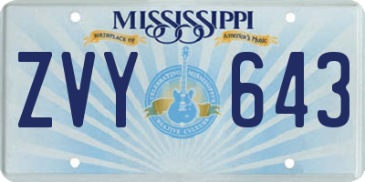 MS license plate ZVY643