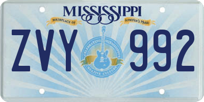 MS license plate ZVY992