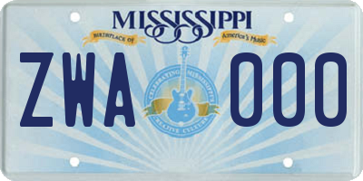 MS license plate ZWA000