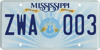 MS license plate ZWA003