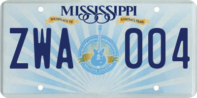 MS license plate ZWA004