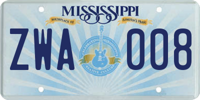 MS license plate ZWA008