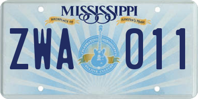 MS license plate ZWA011