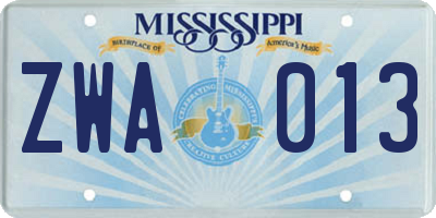 MS license plate ZWA013
