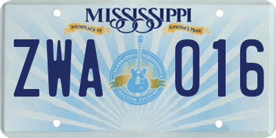 MS license plate ZWA016