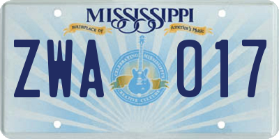 MS license plate ZWA017