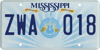 MS license plate ZWA018