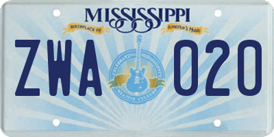 MS license plate ZWA020