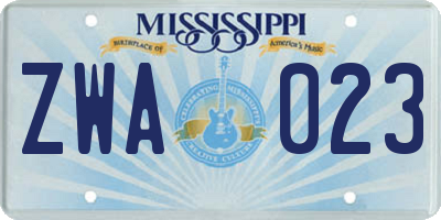 MS license plate ZWA023