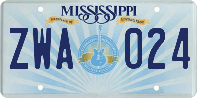 MS license plate ZWA024