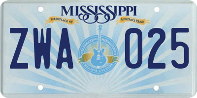 MS license plate ZWA025