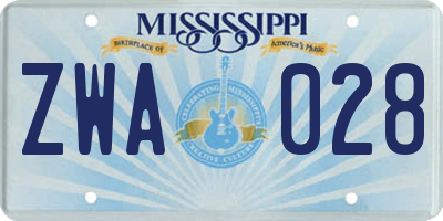 MS license plate ZWA028