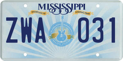 MS license plate ZWA031