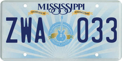 MS license plate ZWA033
