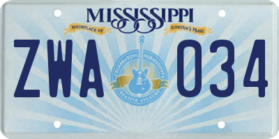 MS license plate ZWA034