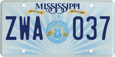 MS license plate ZWA037