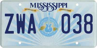 MS license plate ZWA038
