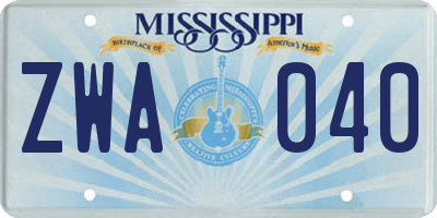 MS license plate ZWA040