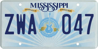 MS license plate ZWA047
