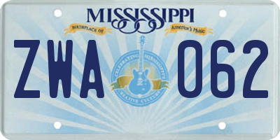 MS license plate ZWA062