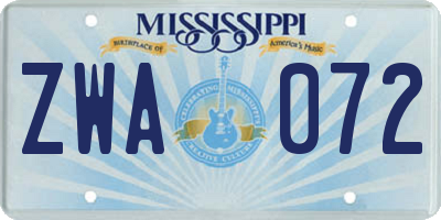 MS license plate ZWA072