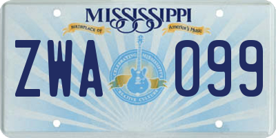MS license plate ZWA099