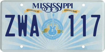 MS license plate ZWA117