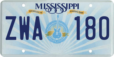 MS license plate ZWA180