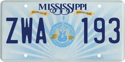 MS license plate ZWA193
