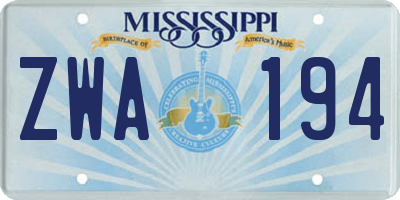 MS license plate ZWA194