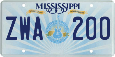 MS license plate ZWA200