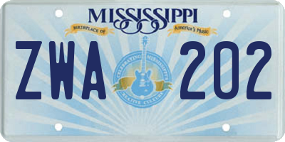 MS license plate ZWA202