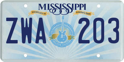 MS license plate ZWA203
