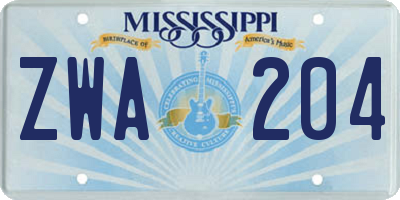 MS license plate ZWA204