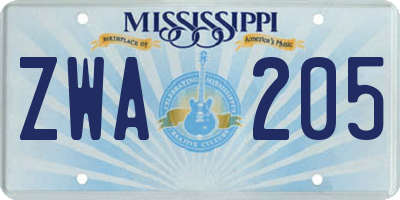 MS license plate ZWA205